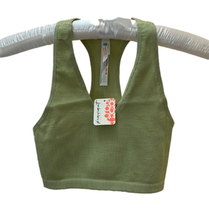 NWT Free People Movement Cropped Run Throw Vneck Ribbed Sz L Brushed Pistachio